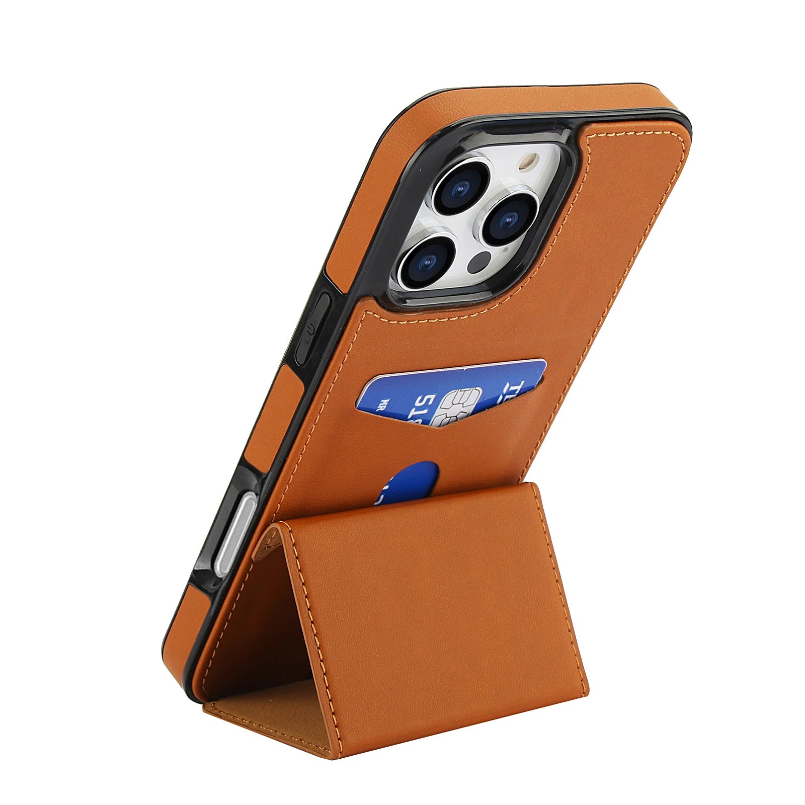 Vertical Triple Fold Stand Cards Solt Wallet Leather Case For iPhone