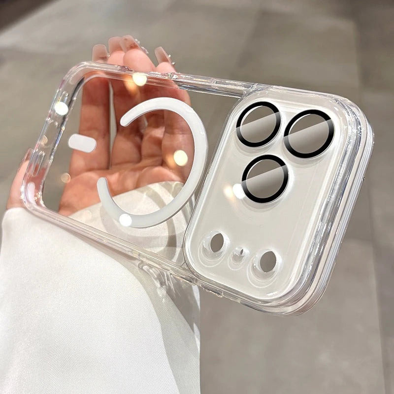 Minimalist Solid-Color Crystal-Clear Magnetic Case for iPhone