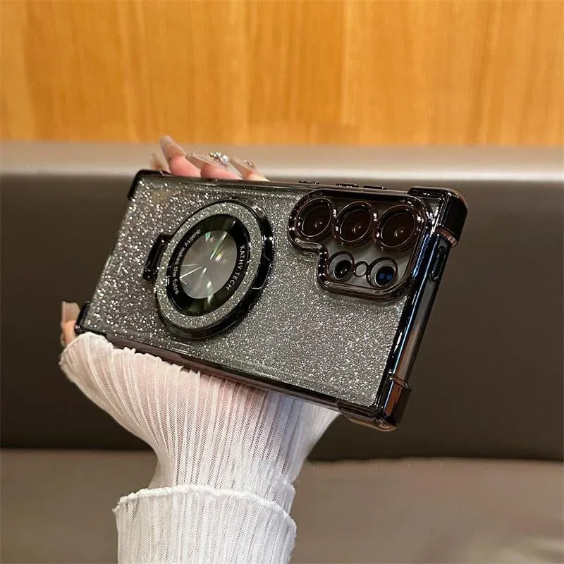 Magsafe Clear Airbag Glitter Magnetic Holder Case for Samsung