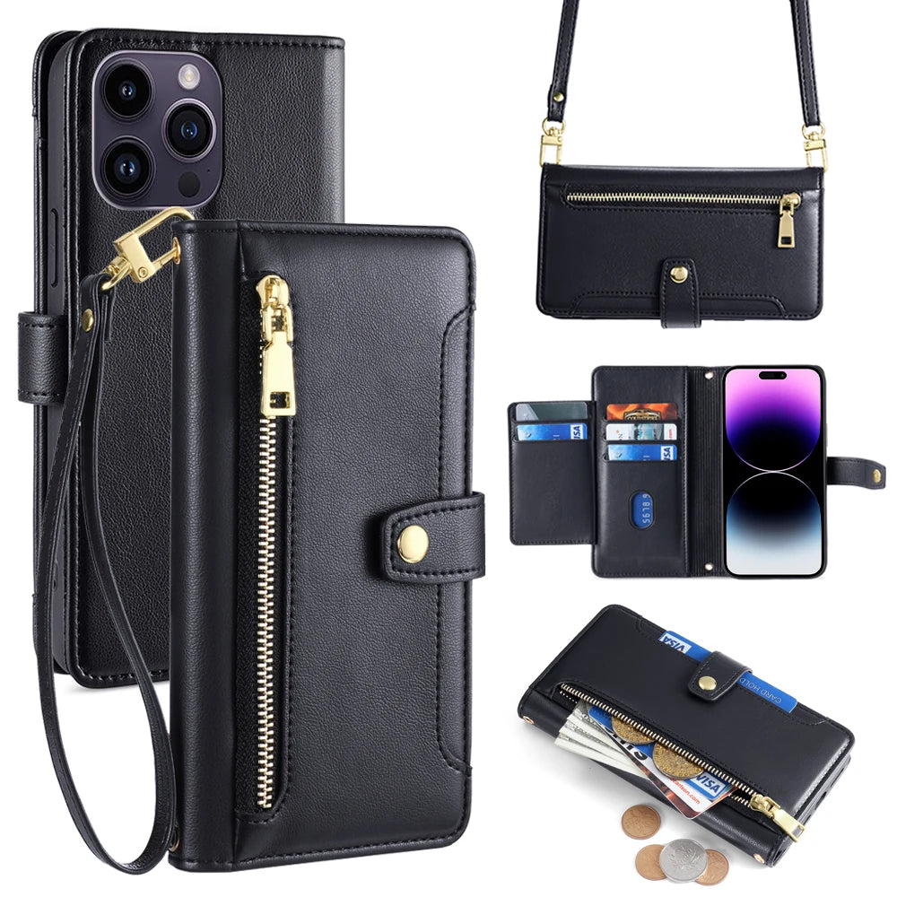 Card Slot Flip Wallet Crossbody Case for iphone