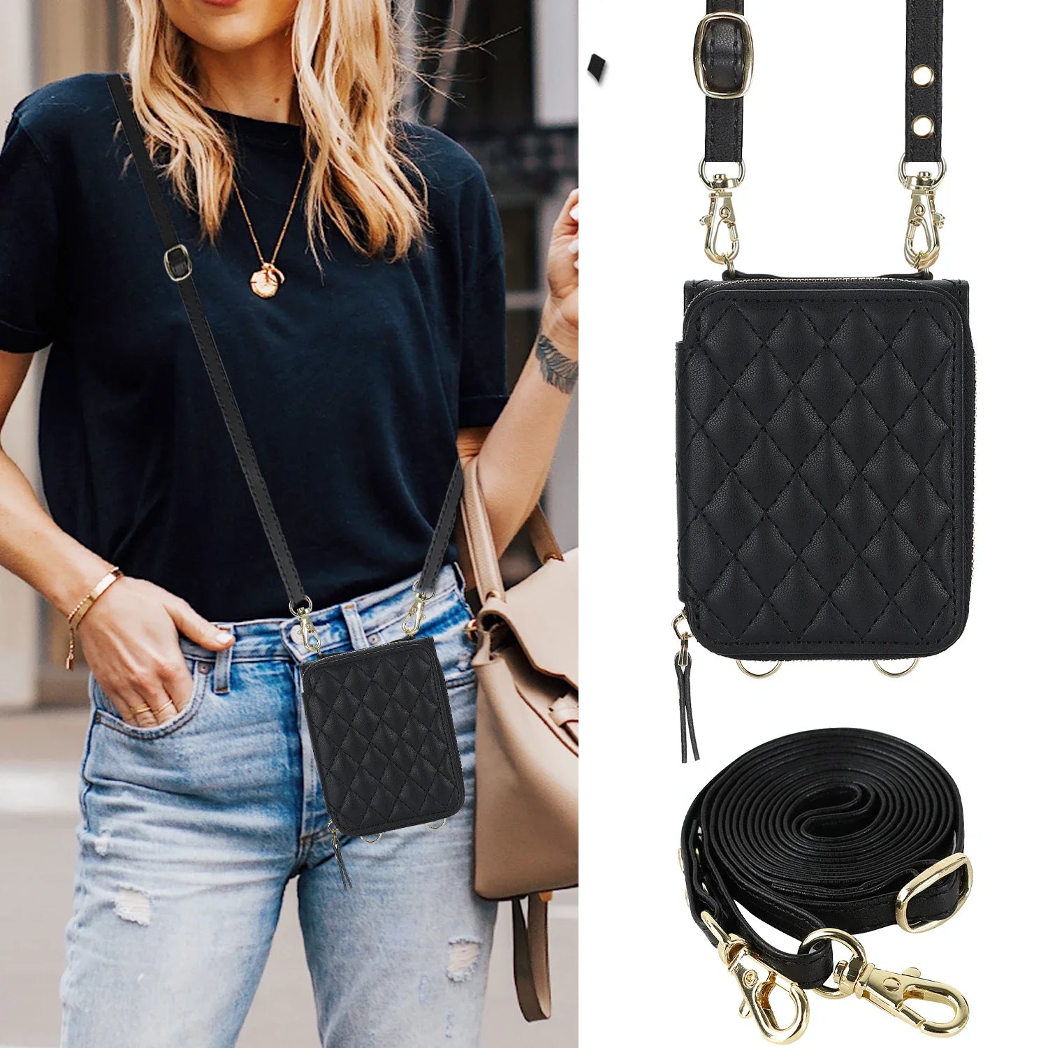 Crossbody Zipper Leather Case for Samsung