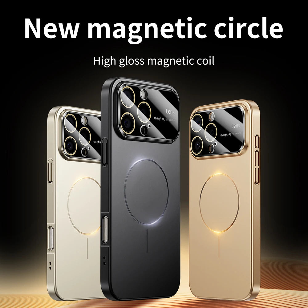 Magsafe Magnetic Matte Metal Large Window Hard Case For iPhone