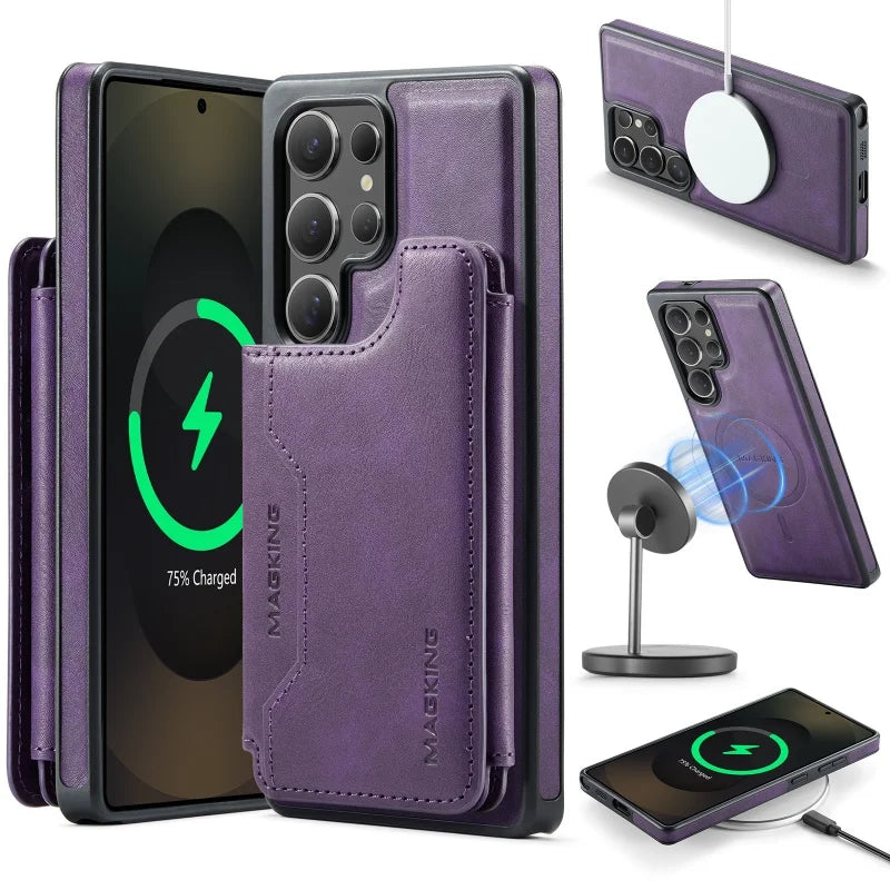RFID MagSafe Magnetic Flip Leather Wallet Case for Samsung