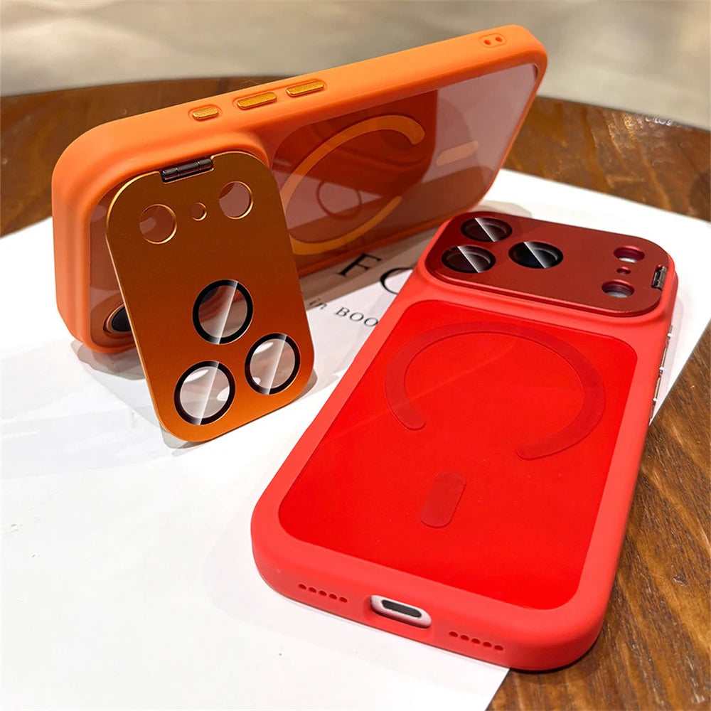 Folding Metal Camera Bracket Protect  Magnetic Case for iPhone