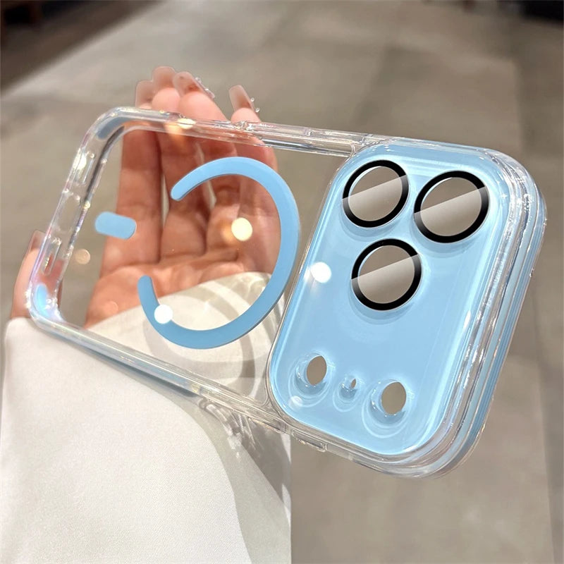 Minimalist Solid-Color Crystal-Clear Magnetic Case for iPhone