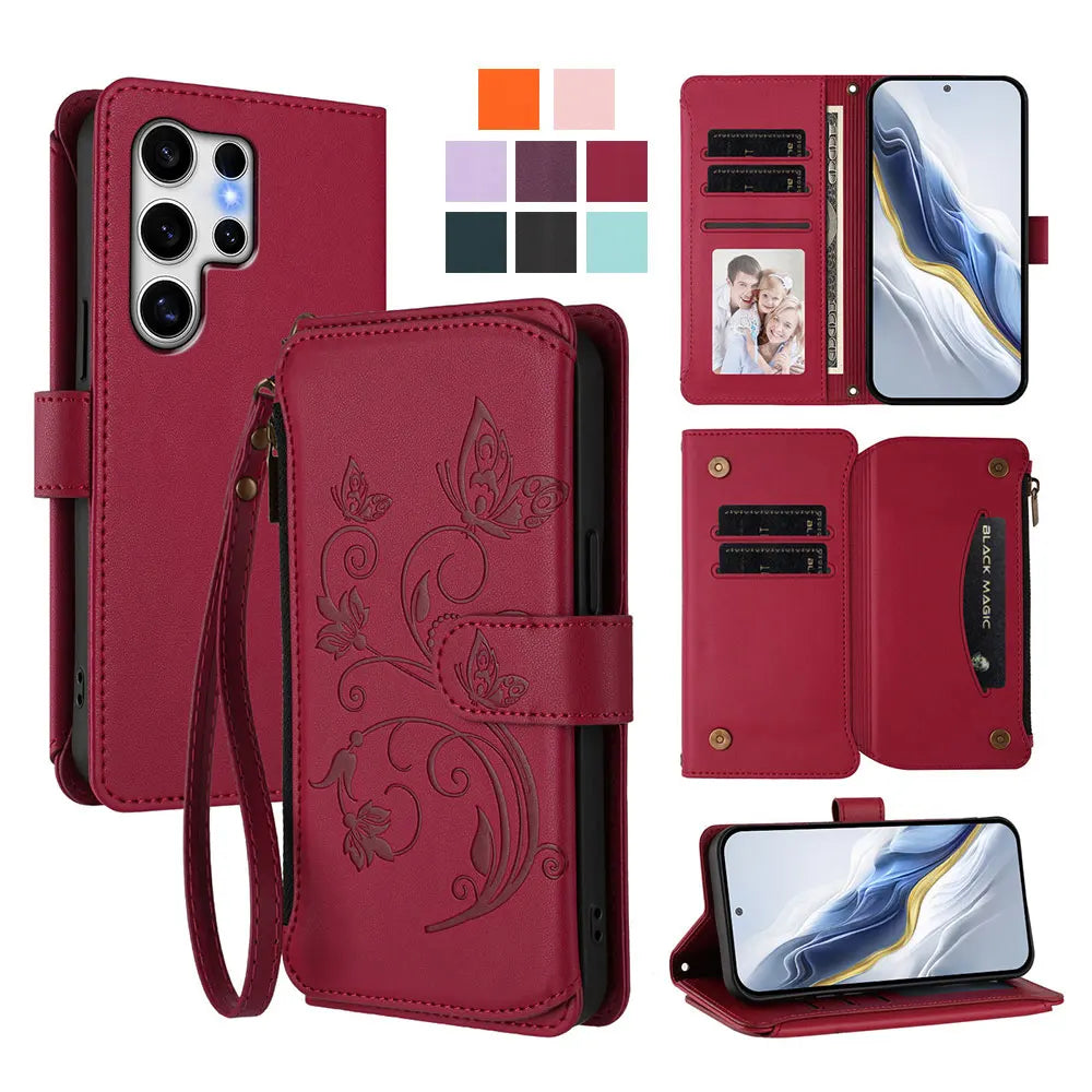 Butterfly Love Flower Embossed Crossbody Wallet Case for Samsung
