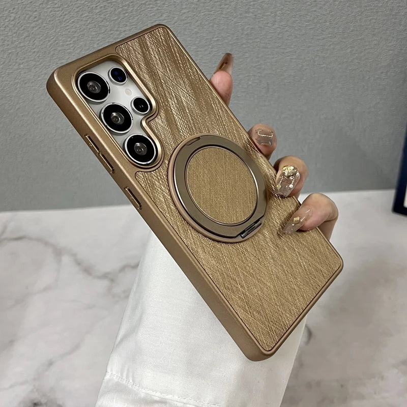 Golden Thread Texture MagSafe 360° Rotating Kickstand Case for Samsung