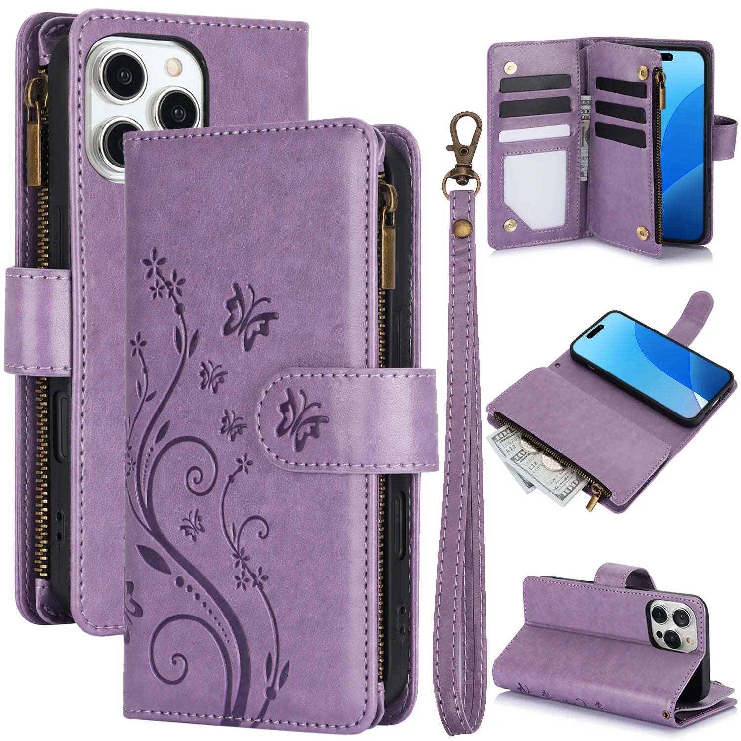 Leather Zipper Wallet Case For iPhone
