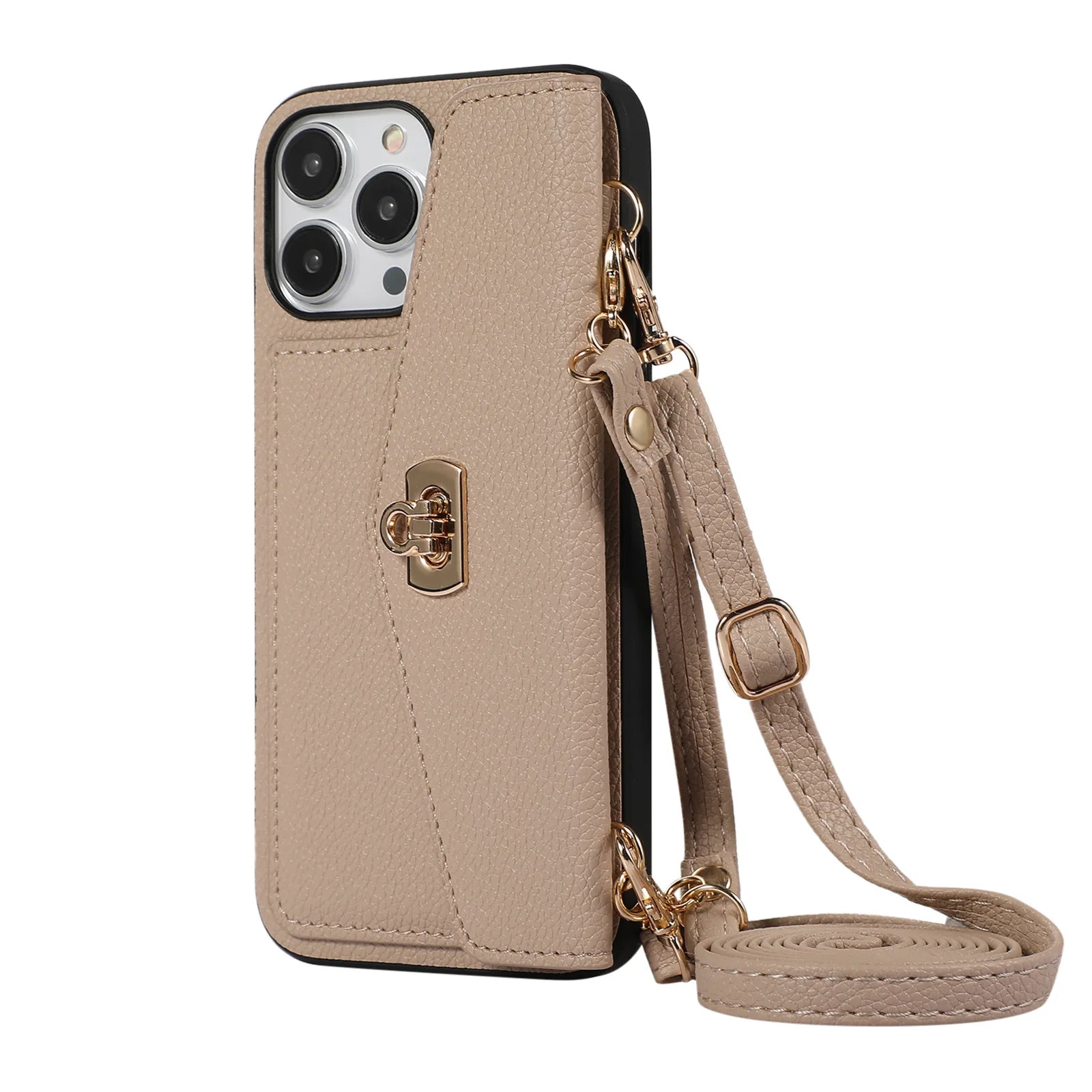 Shoulder Strap Card Pocket Wallet Leather Case for iPhone