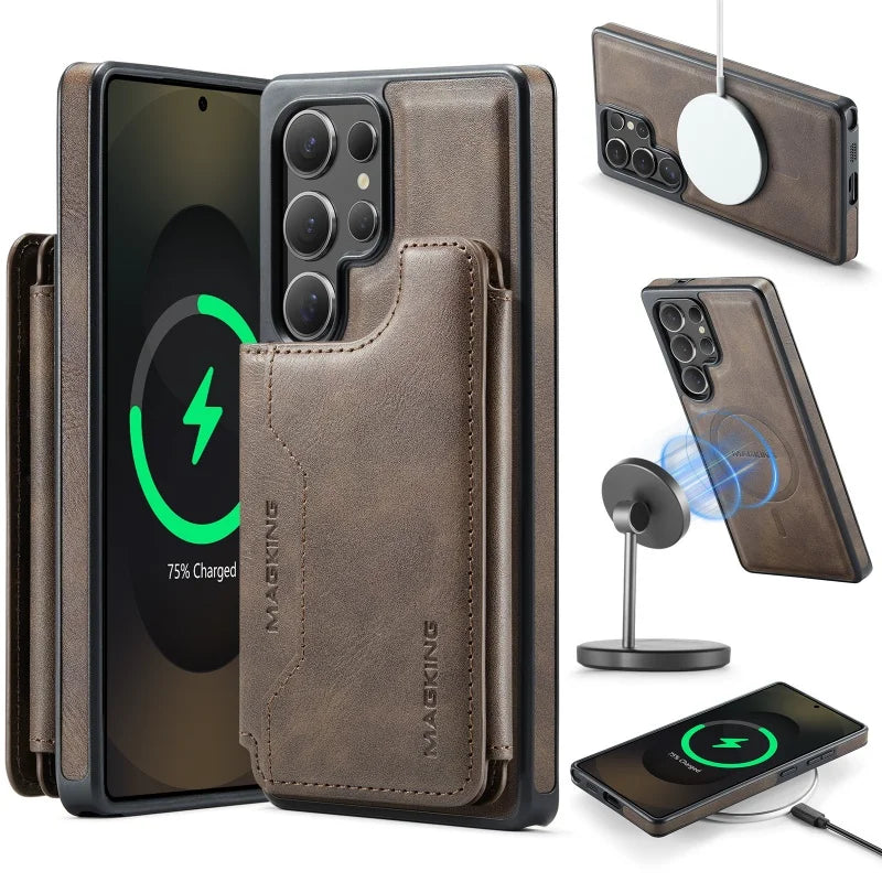 RFID MagSafe Magnetic Flip Leather Wallet Case for Samsung