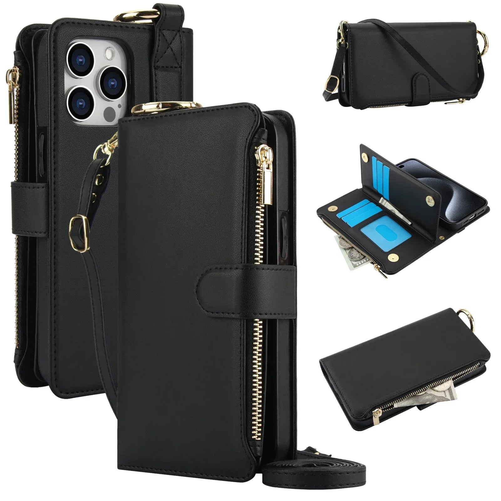 Crossbody Leather Wallet Case for IPhone