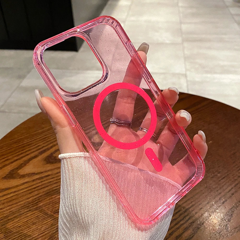 Magsafe Magnetic Ultra Thin Shockproof Transparent Glitter Case For iPhone