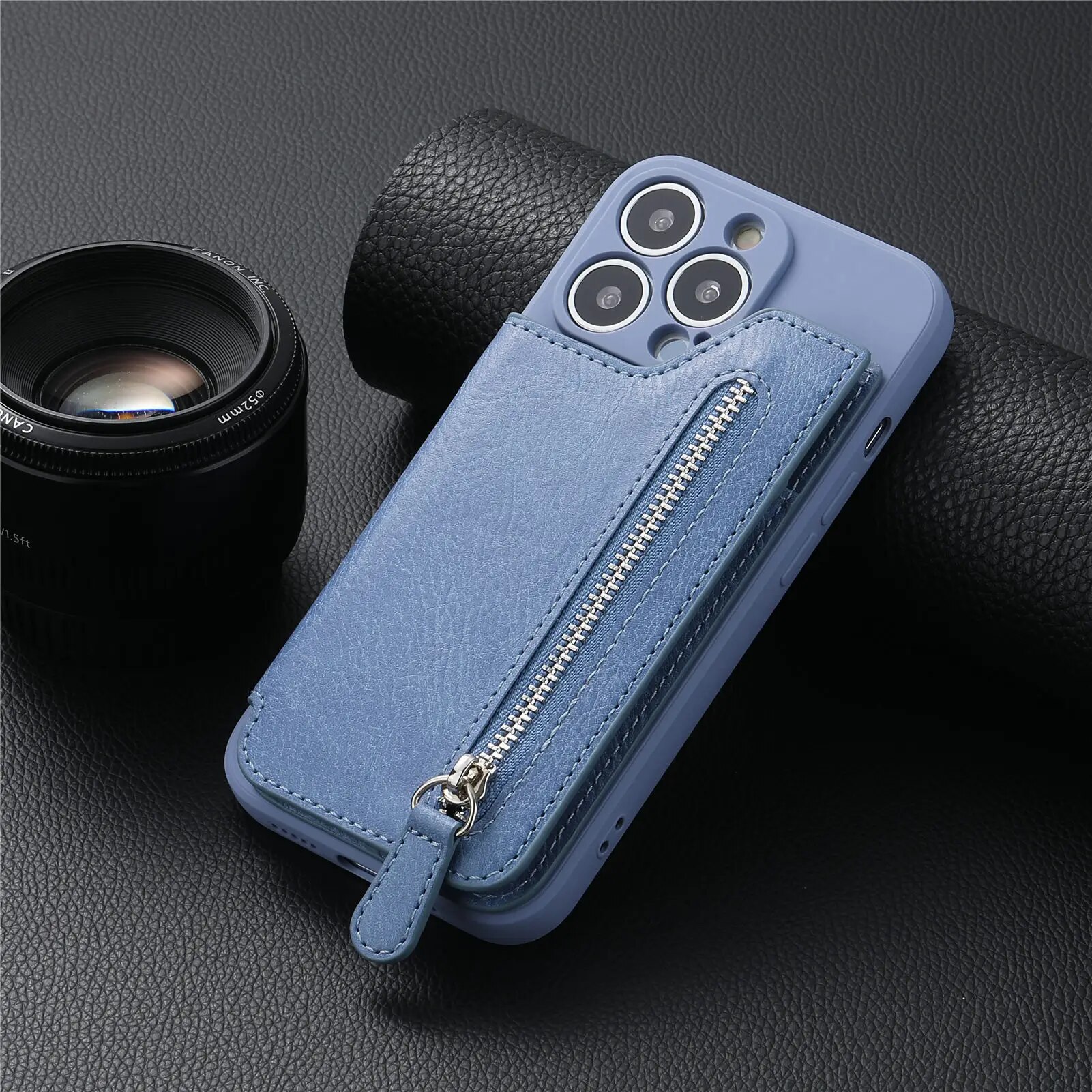 Zipper Cards Leather Wallet Case For iPhone