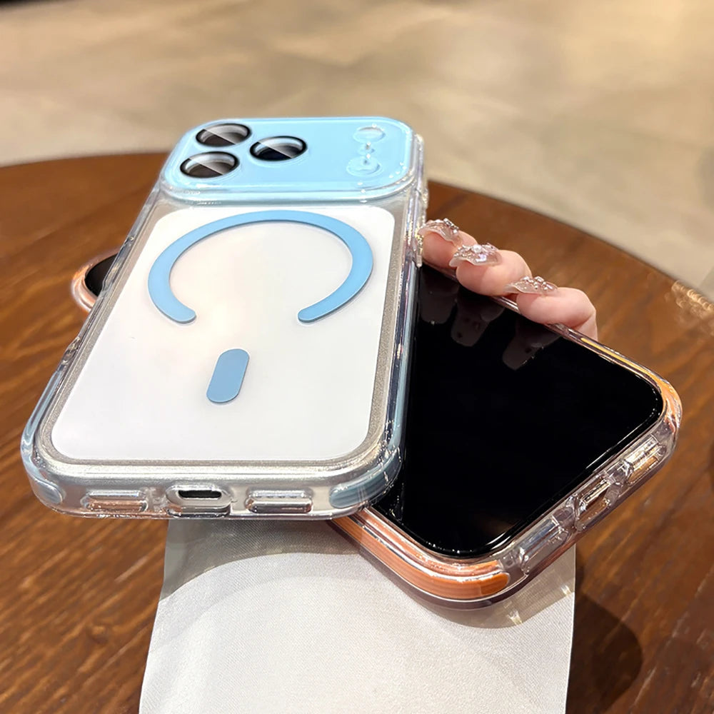 Minimalist Solid-Color Crystal-Clear Magnetic Case for iPhone