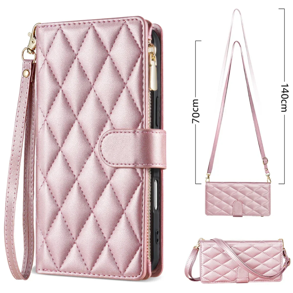 Crossbody Zipper Card Slot Leather Wallet Case For Samsung