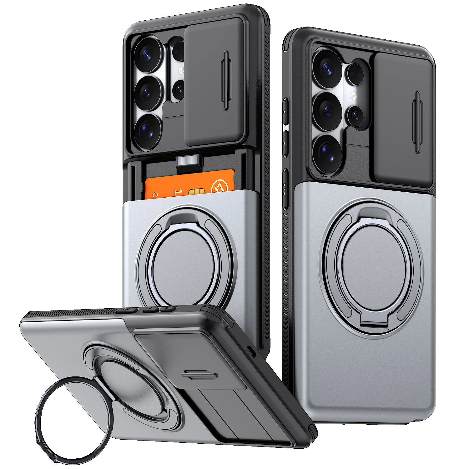Fashion Ring Kickstand Wallet Back Case for Samsung