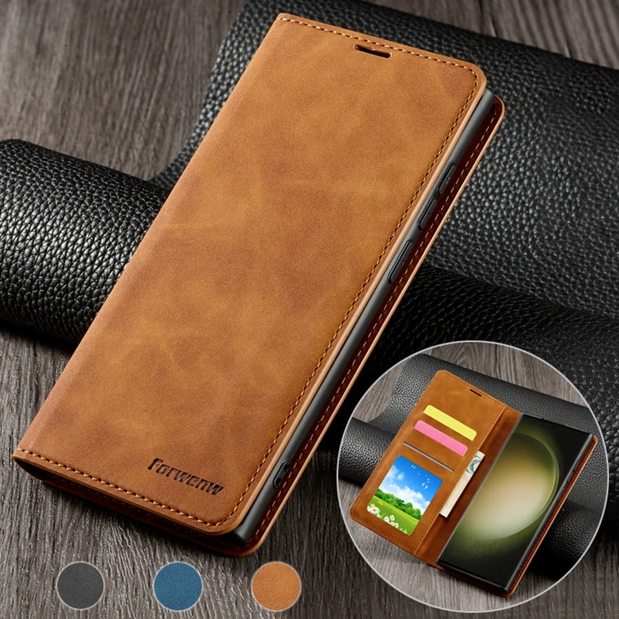 Wallet Magnetic Flip Card Slot Leather Case For Samsung