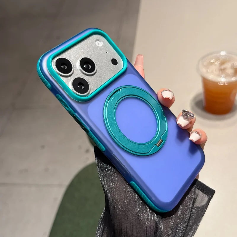 Metal Ring Stand Matte Translucent Magnetic Case for iPhone