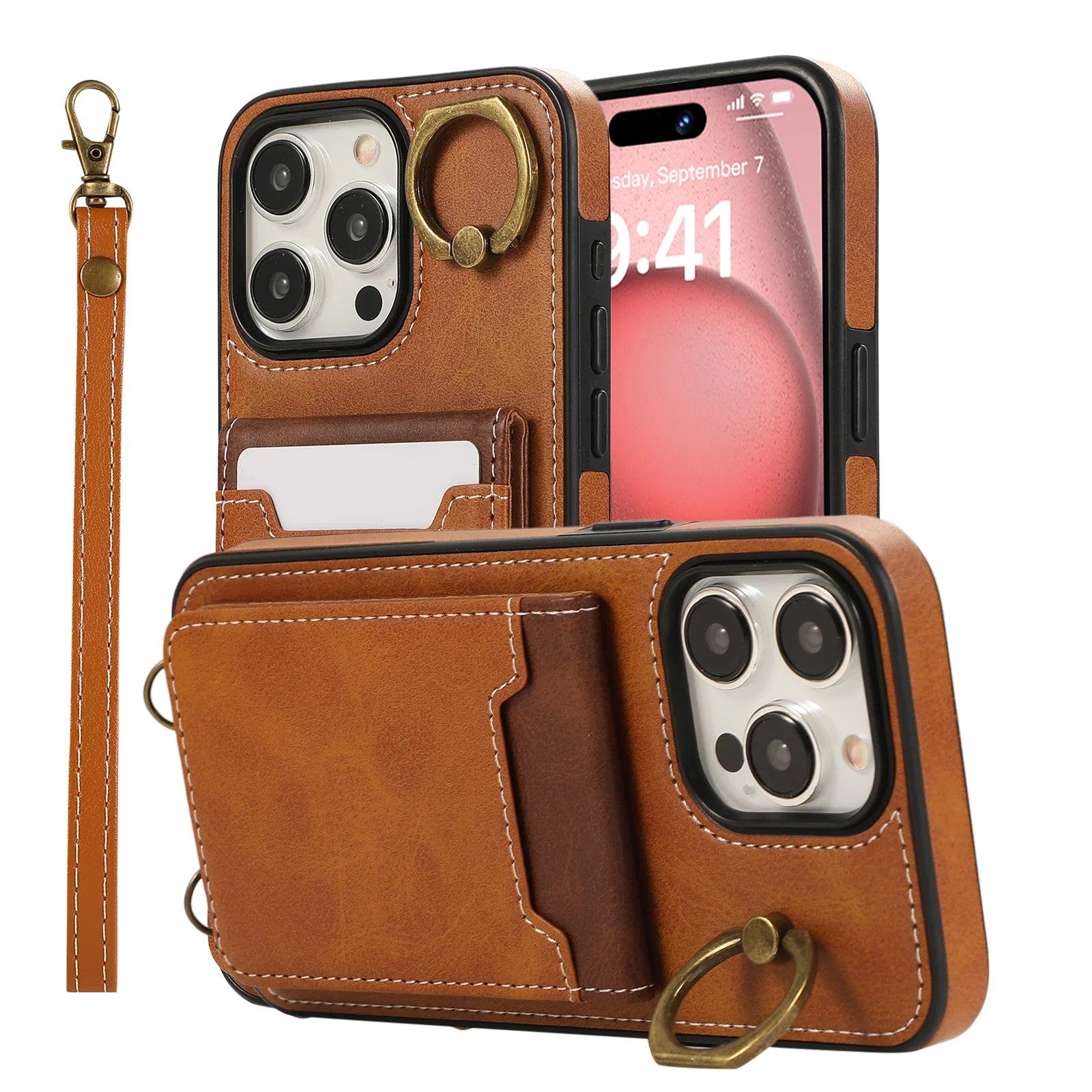 Contrast Card Holder Leather Wallet Case For iPhone