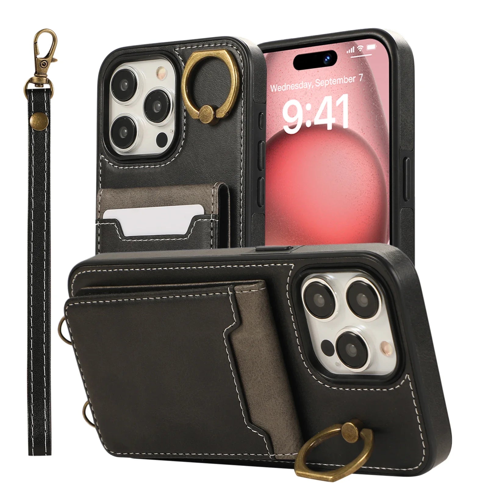 Contrast Card Holder Leather Wallet Case For iPhone