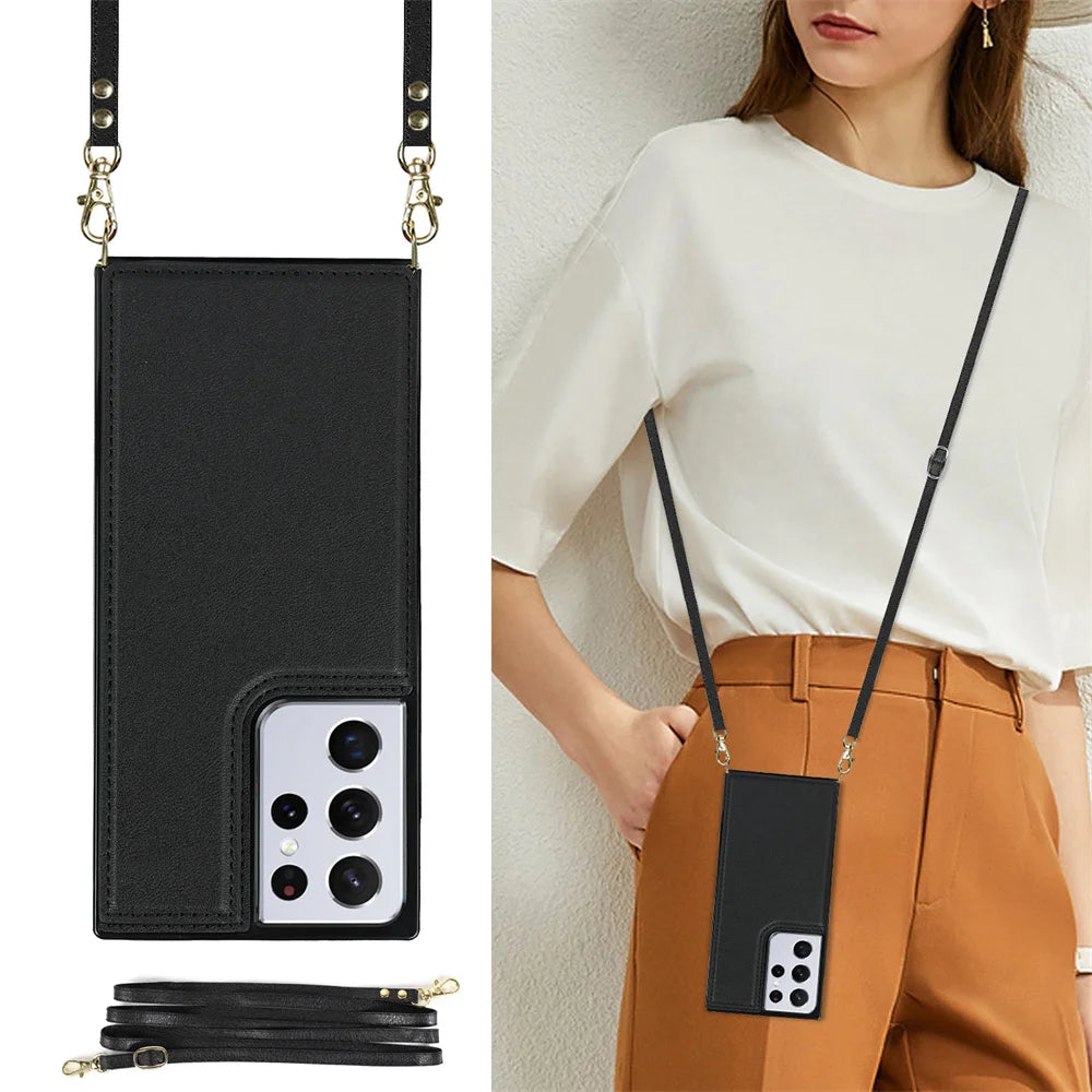 Crossbody Multi Card Slot Wallet Leather  Case for Samsung