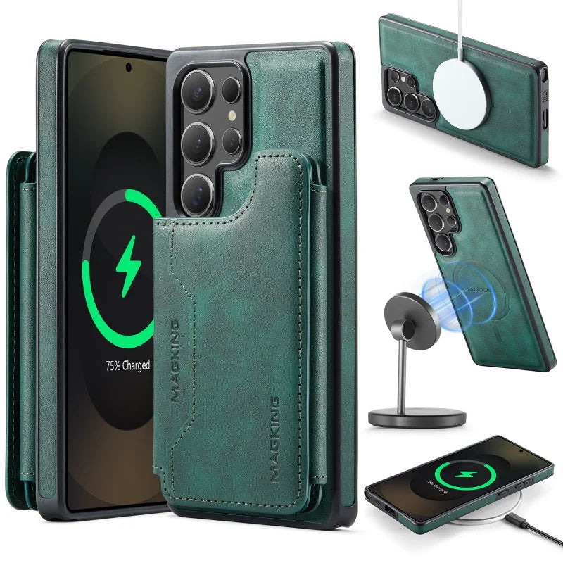RFID MagSafe Magnetic Flip Leather Wallet Case for Samsung