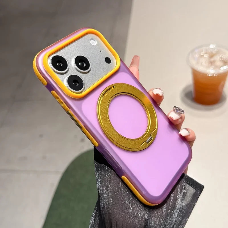 Metal Ring Stand Matte Translucent Magnetic Case for iPhone