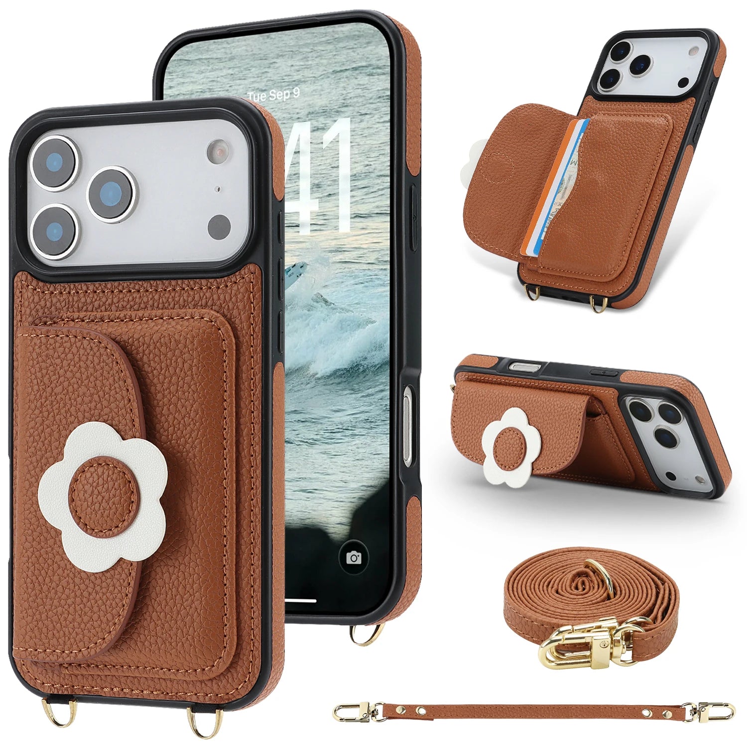 Cards Cash Slots Crossbody Leather Wallet Stand Case For iPhone