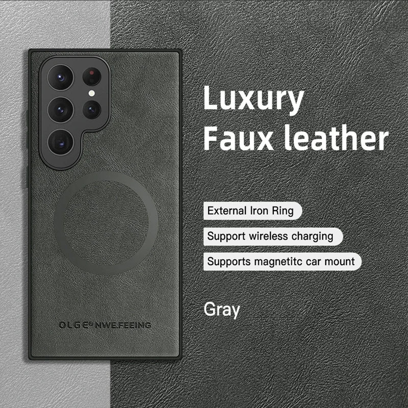 Magsafe Magnetic Wireless Charge  Leather Case for Samsung