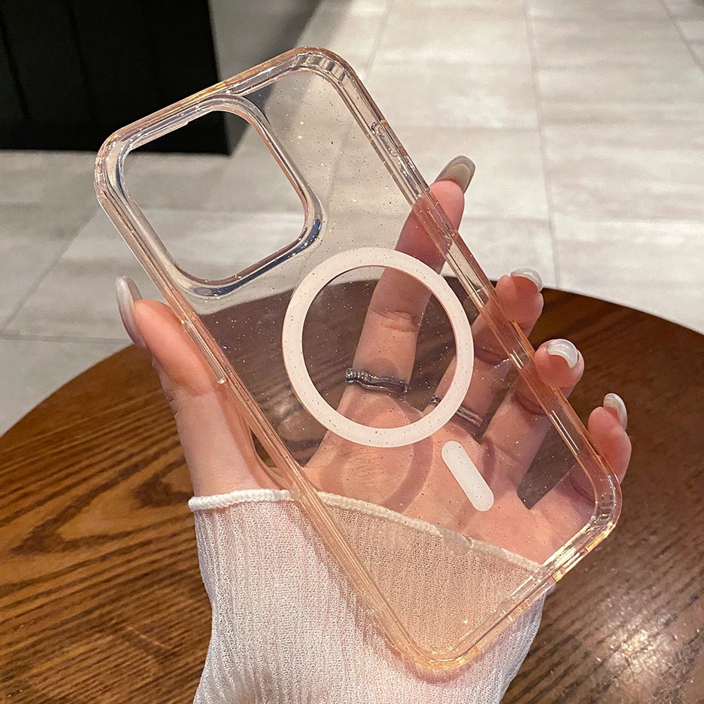 Magsafe Magnetic Ultra Thin Shockproof Transparent Glitter Case For iPhone