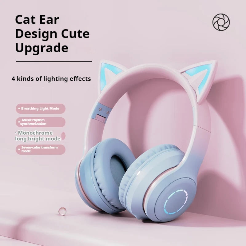 Cat-ears Wireless Headphones With Mic 2-mode RGB