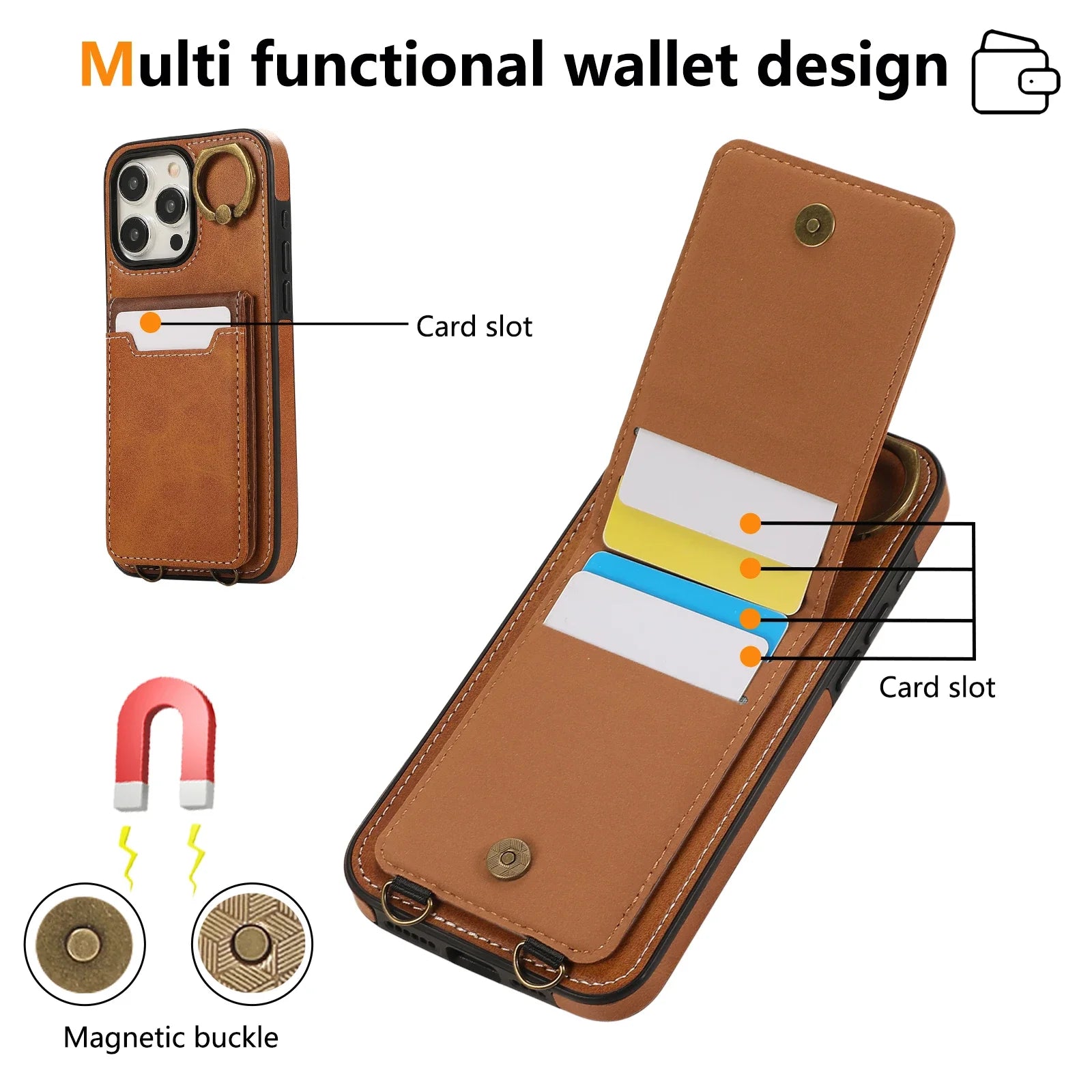Contrast Card Holder Leather Wallet Case For iPhone