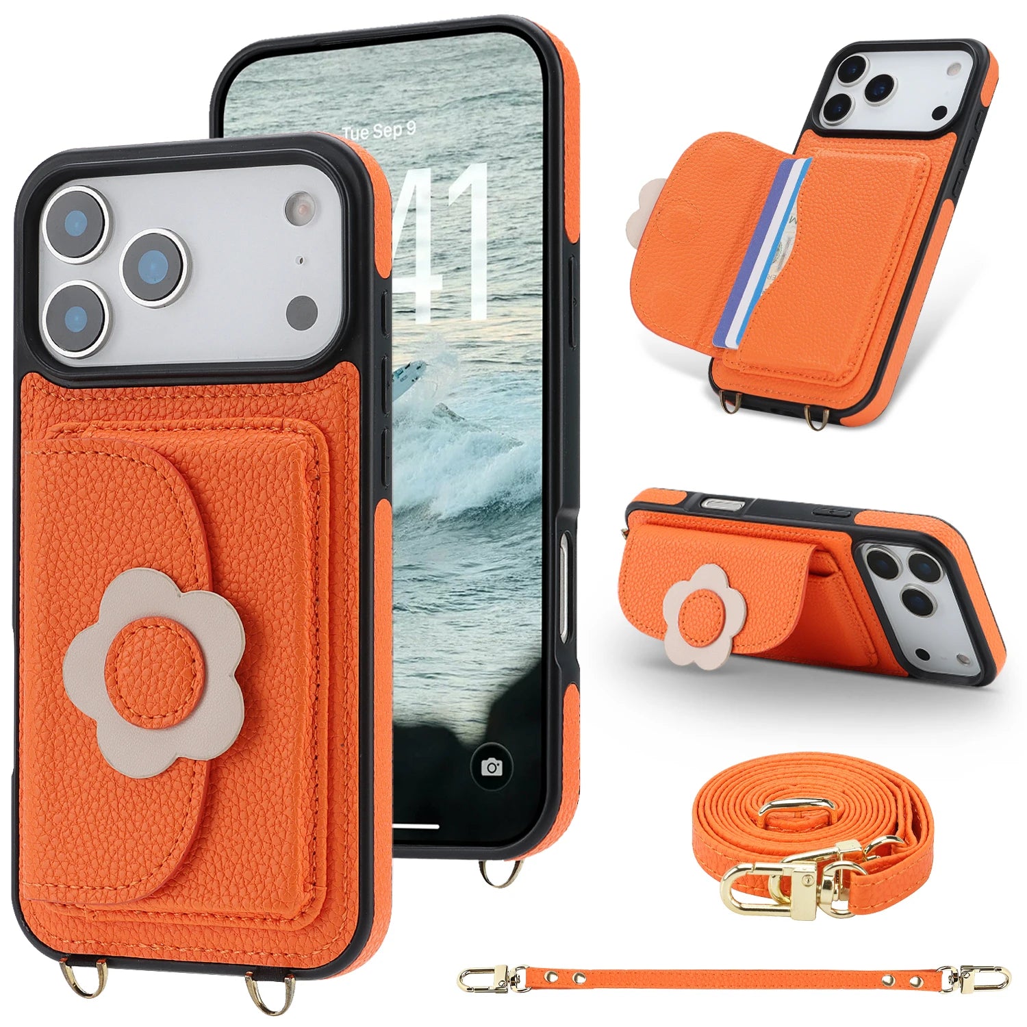 Cards Cash Slots Crossbody Leather Wallet Stand Case For iPhone