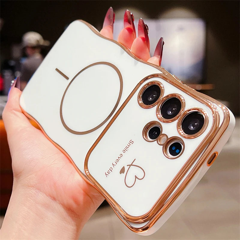 Love Heart Wavy Plating Magnetic Case For Samsung