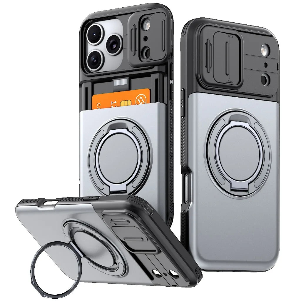 Multifunctional Magnetic Kickstand Slide Wallet Case For iPhone