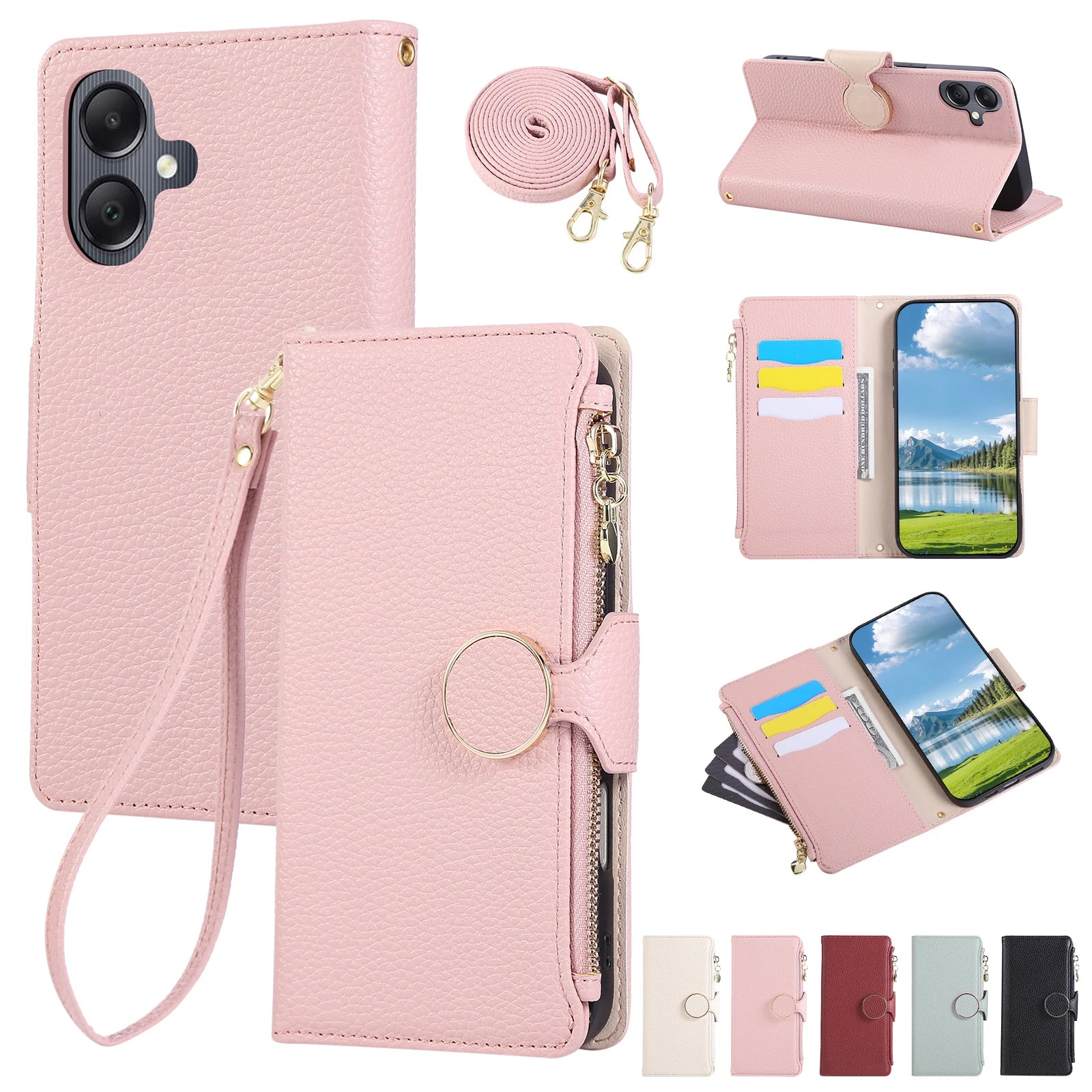 Crossbody Zipper Cards Holder Wallet Case For Samsung