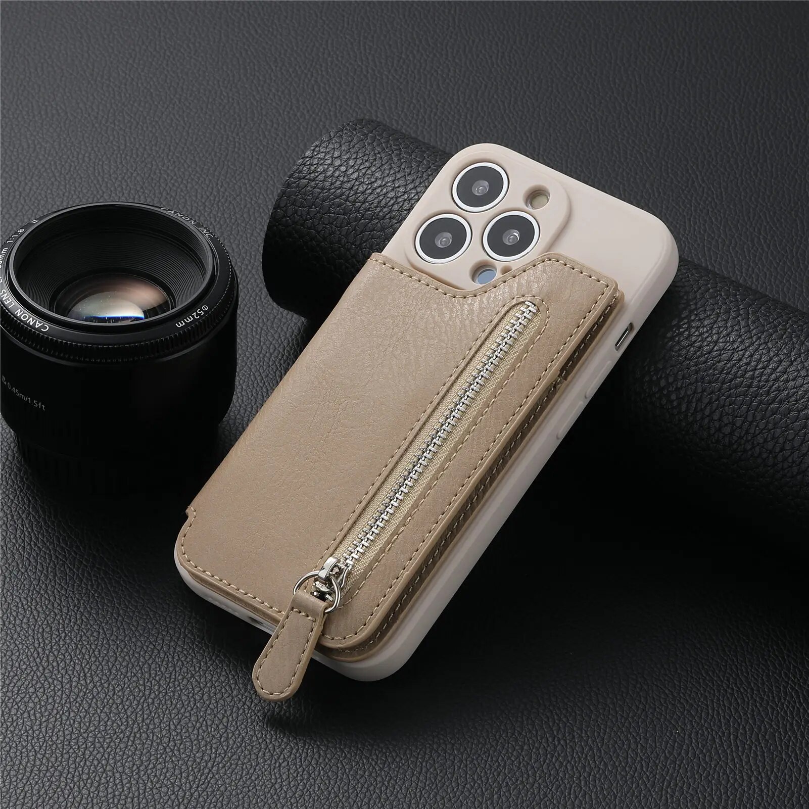 Zipper Cards Leather Wallet Case For iPhone