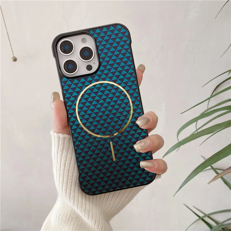Luxury woven pattern Magsafe Magnetic Wireless Case for iPhone