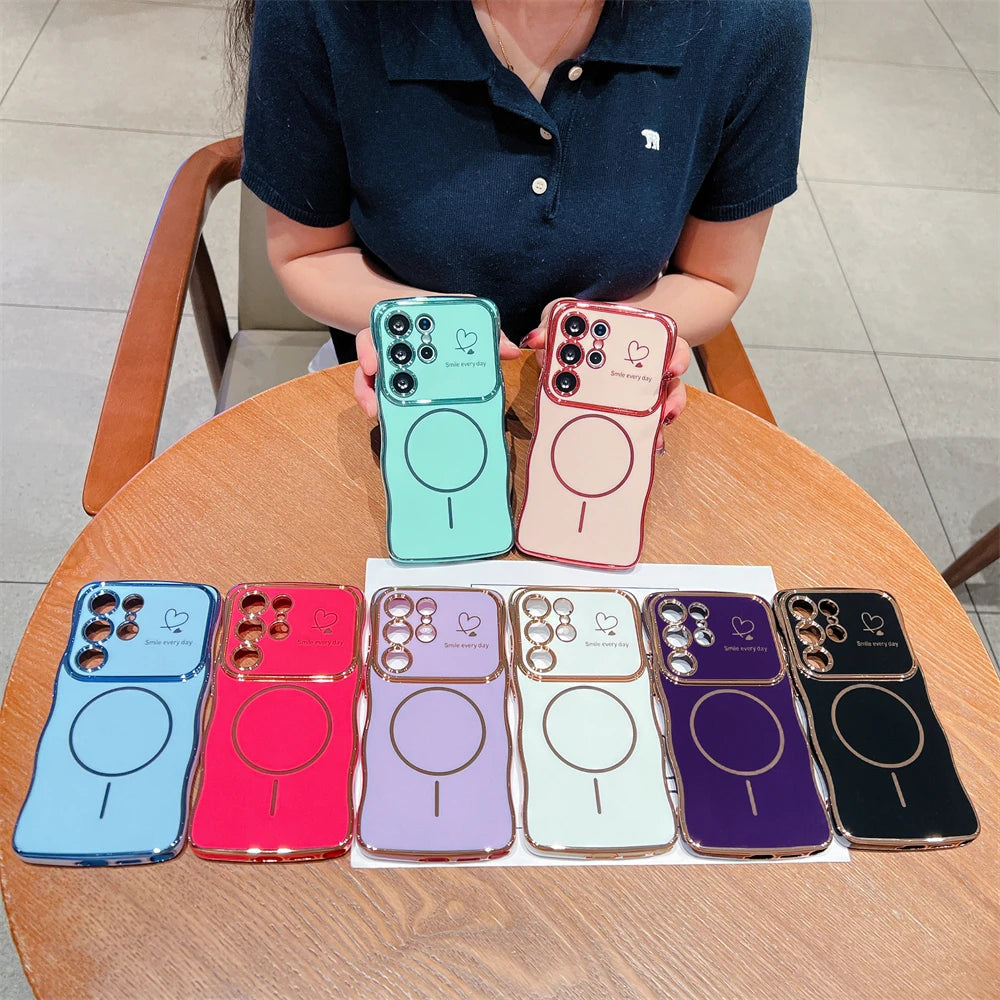 Love Heart Wavy Plating Magnetic Case For Samsung