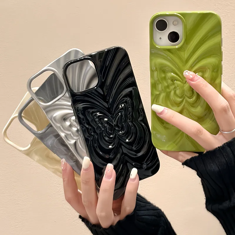 Ins 3D Fold Butterfly Glossy Case For iPhone