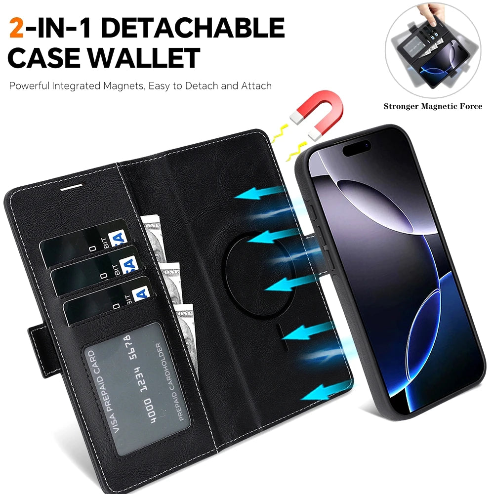 2 in 1 Cards Slot Leather Flip Wallet Magnetic Case For iPhone