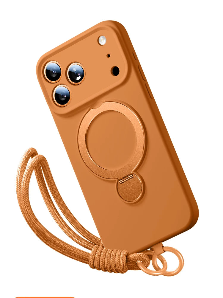 lanyard Liquid Silicone Bracket Magnetic Case For iPhone