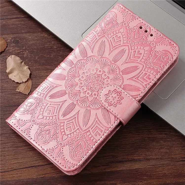 Embossing Leather Flip Wallet Phone Case For iPhone