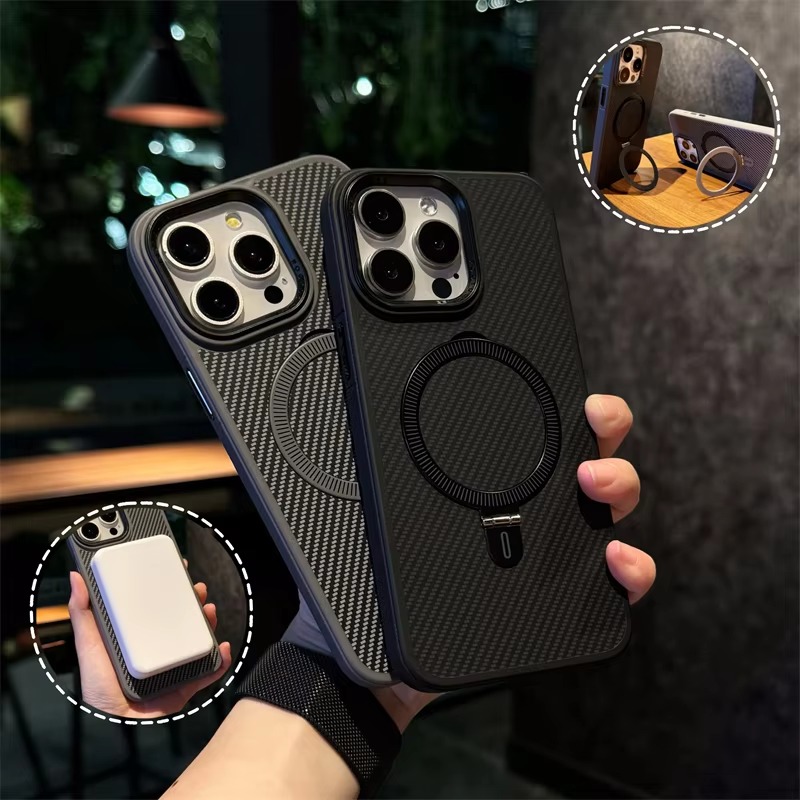 carbon fiber magsafe magnetic holder shockproof case for iPhone