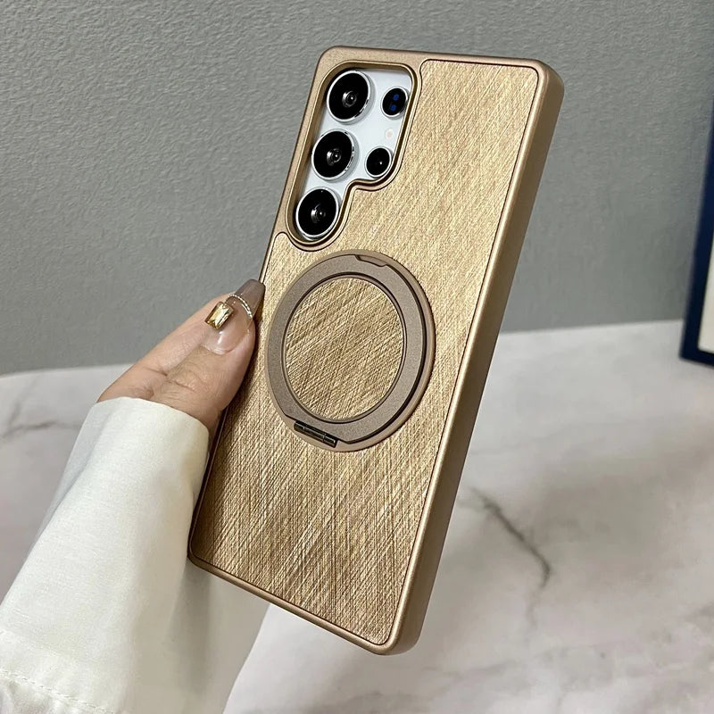 Golden Thread Texture MagSafe 360° Rotating Kickstand Case for Samsung