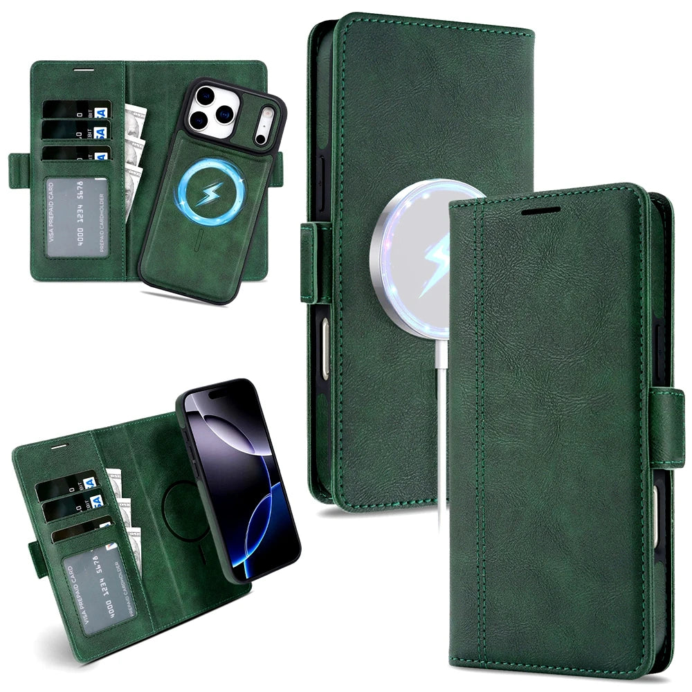 2 in 1 Cards Slot Leather Flip Wallet Magnetic Case For iPhone