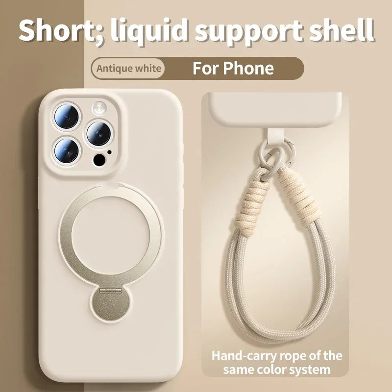 lanyard Liquid Silicone Bracket Magnetic Case For iPhone