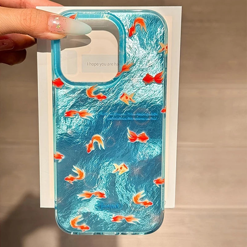 Blue Ocean Red Carp Vortex Pattern Case For iPhone