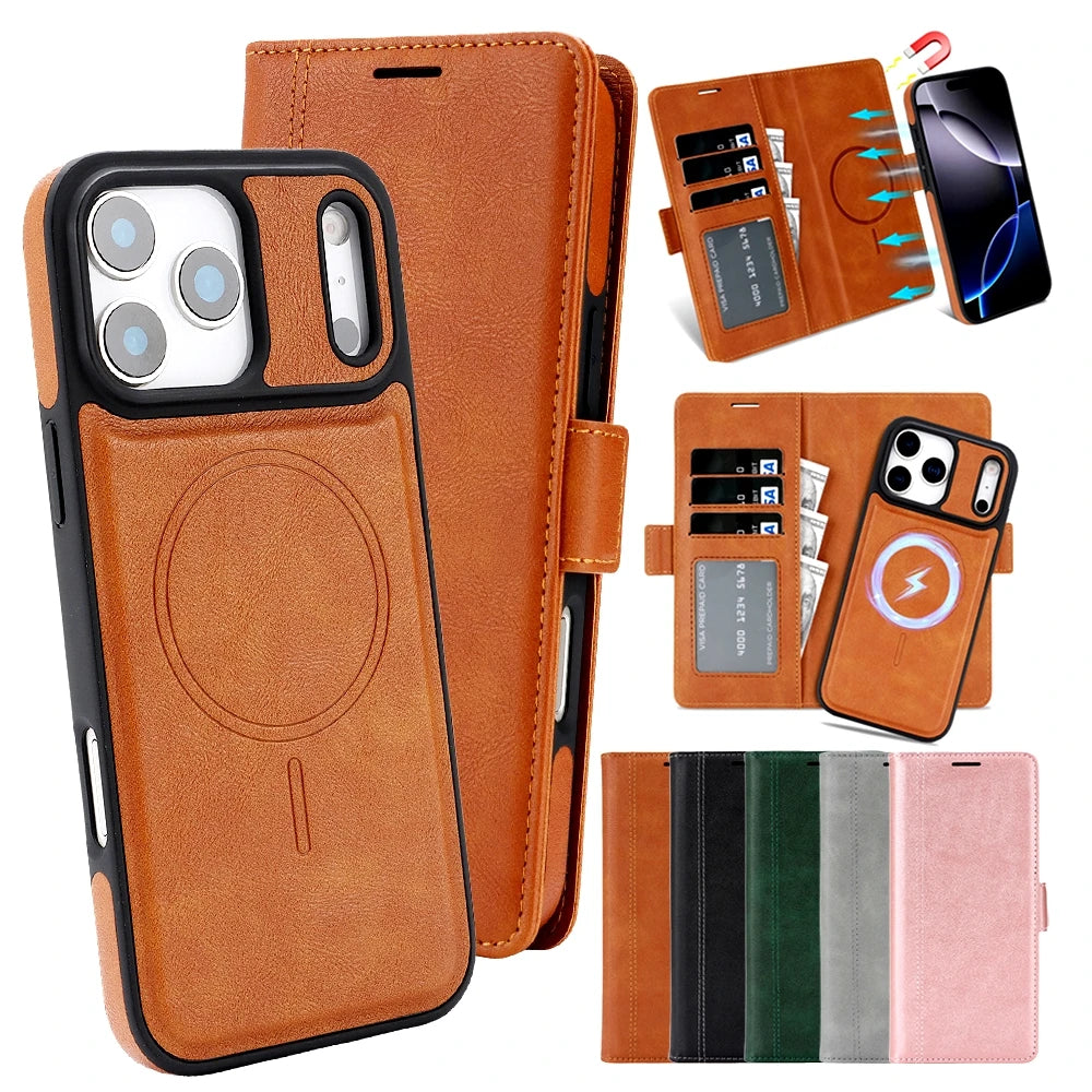 2 in 1 Cards Slot Leather Flip Wallet Magnetic Case For iPhone