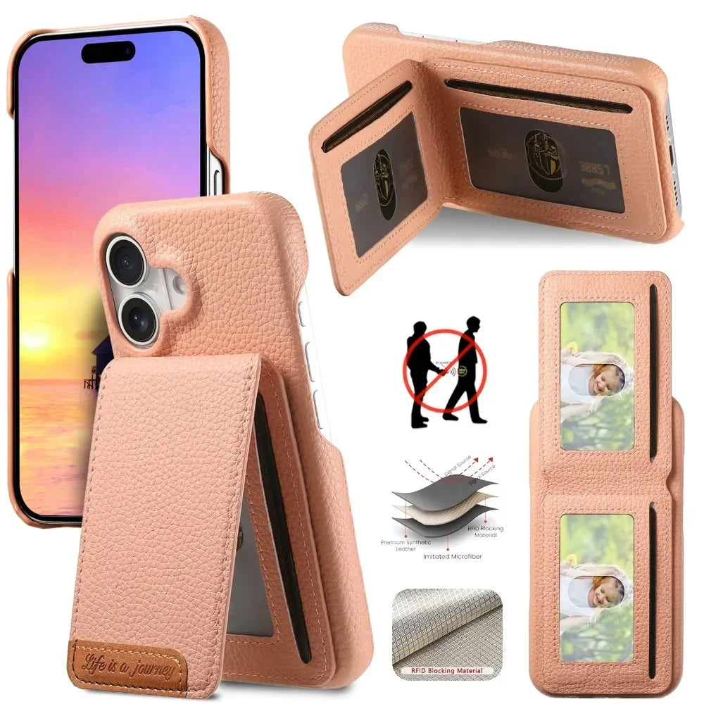 RFID Leather Wallet Card Holder Bracket Case for IPhone